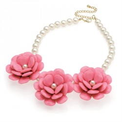 Necklace - Pink flower and white pearl colour bead choker...