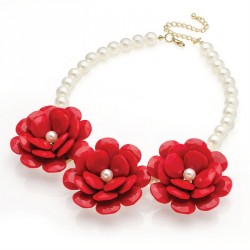 Necklace - Red flower and white pearl colour bead choker...