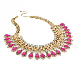 Necklace - Antique gold effect crystal and neon pink tone...