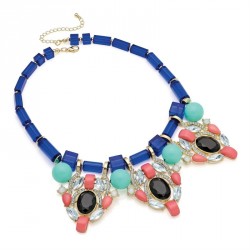 Necklace - Shiny gold colour blue, peach and black bead...