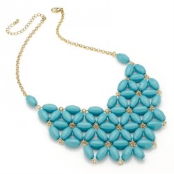 Necklace - Shiny gold colour bright turquoise colour...