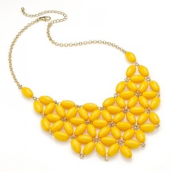 Necklace - Shiny gold colour bright yellow flower look...