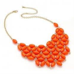 Necklace - Shiny gold colour bright orange flower look...