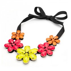 Necklace - Multi neon colour large flower design black...