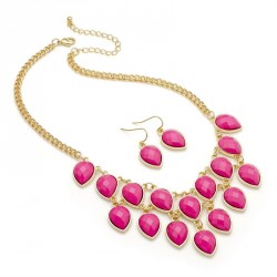 Necklace & Earring set - Gold colour fuchsia pink colour...