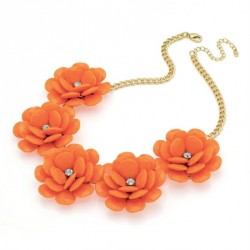 Necklace - Shiny gold colour bright orange crystal flower...