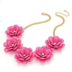 Necklace - Shiny gold colour bright fucshia crystal...
