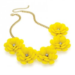 Necklace - Shiny gold colour bright yellow crystal flower...