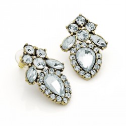 Earring - Burnished gold effect crystal earrings. -...