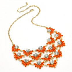 Necklace - Gold colour crystal and bright orange bead...