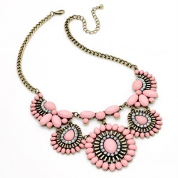 Necklace - Burnished gold effect crystal and pink bead...