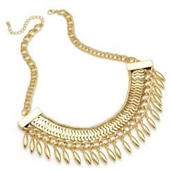 Necklace - Shiny gold colour chain tassel necklace. -...