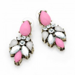 Earring - Burnished gold effect crystal, white opal...