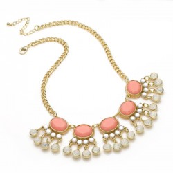 Necklace - Shiny gold colour peach and white opal effect...