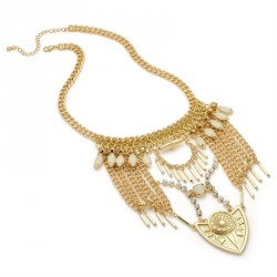 Necklace - Gold colour crystal and brown tone bead tribal...