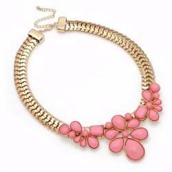 Necklace - Gold colour pink bead chain choker necklace. -...