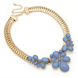 Necklace - Gold colour light blue bead chain choker...