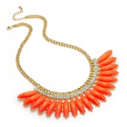 Necklace - Shiny gold colour crystal, neon orange spray...