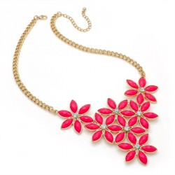 Necklace - Gold colour crystal and bright pink colour...