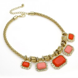 Necklace - Shiny gold colour crystal, orange and pink...