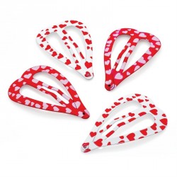 Hair clip set - 4 Four piece red and white tone heart...