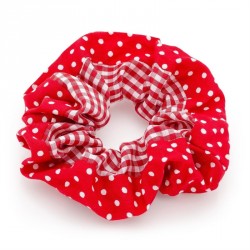 Scrunchie - Red and white gingham and polka dot print...