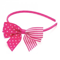 Headband - Fuchsia and white polka dot and stripe print...