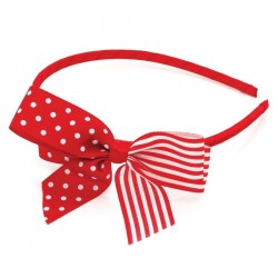 Headband - Red and white polka dot and stripe print bow...