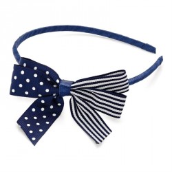 Headband - Navy and white polka dot and stripe print bow...