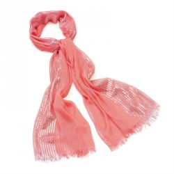 Scarf - Peach and silver colour lurex design scarf. -...