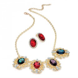 Necklace & Earring set - Gold colour crystal and multi...