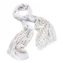 Scarf - White and gold colour stud look scarf. - (SC29031)