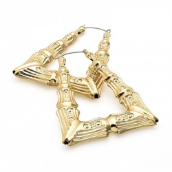 Earring - Shiny gold colour triangle shape bamboo style...