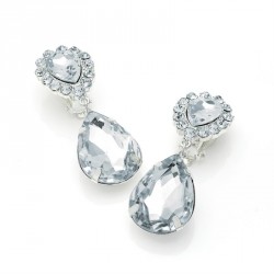 Earring - Shiny silver colour crystal oval clip on...