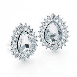 Earring - Silver colour crystal oval clip on earrings. -...