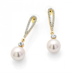 Earring - Gold colour, crystal and pearl effect bead drop...