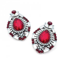 Earring - Burnished silver effect crystal and Siam red...