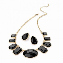 Necklace & Earring set - Gold colour jet black bead chain...