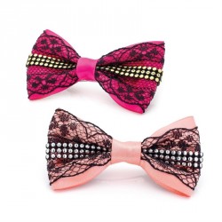 Hair bow set - Two piece peach and pink colour lace bow...