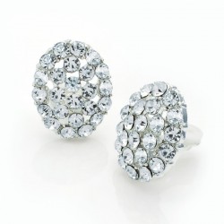 Earring - Silver colour oval shape clip on earrings. -...