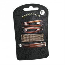 Hair clip set - 14 Fourteen piece brown hair clip set. -...