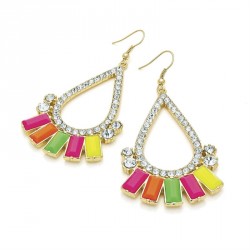 Earring - Shiny gold colour crystal neon colour bead drop...
