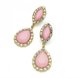 Earring - Gold colour AB crystal peach bead drop...