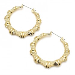 Earring - Gold colour bamboo look hoop earrings. - (ER28689)