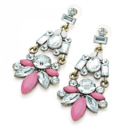 Earring - Burnished gold colour crystal clear and pink...