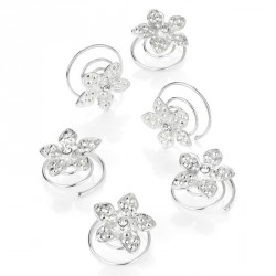 Hair gem set - Six piece silver colour crystal flower...