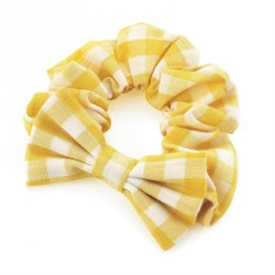 Scrunchie - Yellow gingham print bow elastic hair...
