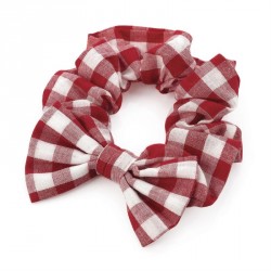 Scrunchie - Red gingham print bow elastic hair scrunchie....