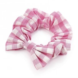 Scrunchie - Pink gingham print bow elastic hair...