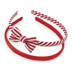 Headband set - Two piece red & white bow and plain...